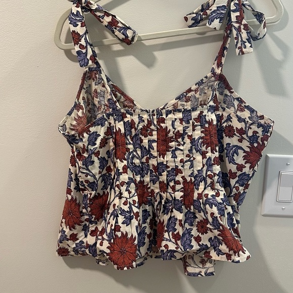 Anthropologie x Let Me Be Tie Strap Muted Floral Peplum Tank Sz Medium - Picture 10 of 10